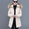 Women's Trench Coats 2023 Winter Slim Down Cotton-padded Jacket Ladies Fleece Warm Fashion Can Take Off The Hat Fur Collar