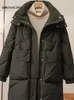 女性のダウンパーカス2023女性の長い綿ジャケット韓国のルーズコート冬濃い暖かいアウトウェアフード付き231201