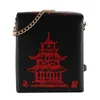 Evening Bags Fashion Creative Chinese Style Pu Chain Crossbody Bag Personality Red Tower Printed 231201