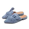 Slippers Ladies Mules Summer Women Flock Bow-knot Flats Fashion Pointed Toe Office Shoes Slides Woman Slipper