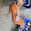 SURET Buty Orange Snake Wzory wysokie obcasy moda damska damskie biuro biuro płytkie pompki ustne 12 cm seksowne spiczaste cienkie obcasy