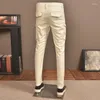 Men's Jeans High Street Fashion Men Beige White Stretch Skinny Fit Spliced Biker Homme Pocket Designer Hip Hop Denim Pants