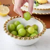 Dishes Plates Creative Golden Beaded Side Dinner Plate Nordic Ceramic and Bowls Spaghetti Dessert Salad Dish Western Tableware 231202