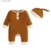 Kläder sätter 0-18 månader Autumn Nyfödd spädbarn Baby Boys Girls Romper Playsuit Overalls +Hat Cotton Långärmad baby Jumpsuit Nyfödd klädsel231202