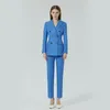 Calças femininas de duas peças Tesco Blue Suits Define para mulheres 2 calças de escritório duplo breasted blazer jaqueta slim fit uniforme calça feminina