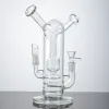 Narghilè da 9 pollici Doppio bong Sidecar Neck Tubi per l'acqua in vetro Percolatore in linea Perc Trasparente Paraspruzzi Oil Rig Sia per erbe che Dab Rig BJ