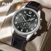 Armbandsur Poshi Luxury Quartz Watches Waterproof Calendar Wrist Watch for Men Leather Strap Green Dial Sport Man Clock Relogio Original