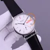 Nomos Tangente Ludwig 251 Automatik-Herrenuhr TWF 40 mm Stahlgehäuse, weißes Zifferblatt, römische Markierungen, schwarzes Lederarmband, deutsche Marke, Super Edition, Reloj Hombre Puretime A1