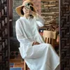 Casual Kleider Johnature Frauen Vintage Stand Leinen Langarm Hohe Qualität Chinesischen Stil Roben 2023 Herbst Taste Einfarbig Kleid