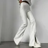 Pantaloni da donna stile euro americano autunno e inverno pelle PU bianco con spacco stretto sexy micro corno donna 231201