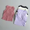 Chemises actives Lu Vêtements de musculation Gilet de sport sans manches Femme Été Serré Séchage rapide À manches courtes Rembourré Haut de course Yoga