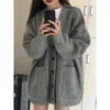 Tricots pour femmes Gidyq Femmes Cardigan Pull Mode Streetwear Femme Gros Bouton Lâche Manteaux Tricotés Casual Tout Match Étudiant Poche Veste