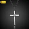 Pendant Necklaces Black Lon Over Stainless Steel Cross Necklace Cubic Zirconia For Men With Round Box Chain 24in Jewelry Accessories