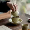 Ensembles de service à thé, pétales en Relief glacés au miel, rétro, bol à trois couverts, tasse à thé chinoise unique, service à thé en céramique Anti-