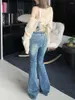 Jean taille basse élastique pour femme, pantalon évasé, Slim, mode de rue, Cool, Sexy, décontracté, bleu, Style Vintage, Denim