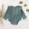 Rompers 2023 Spring Fall Born Toddler Baby Girls Clothes Solid Ruffle Long Sleeve Romper Infant Cotton Jumpsuit Outfit Clothing