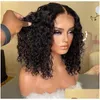 Perucas sintéticas 360 150% curto bob encaracolado cabelo humano para mulheres negras brasileiro remy 13x1 t parte água onda profunda peruca frontal com ba dh2pb
