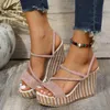 Sandalias Mujer Zapatos Verano Moda Cómodo Suela Gruesa Cuña Boca De Pescado Transpirable Mujer Talla 11