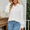 Women's Blouses Office Lady White Button Blouse Women Turn-Down Collor Open T-Shirt Hairball Bubble Long Sleeve Shirt Female Spring Autumn