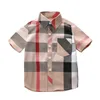 Children's shirt summer cotton thin top boys plaid lapel shirt short sleeved small and medium-sized children's clothing