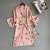 Mulheres sleepwear elegante quimono robe roupão mulheres noiva casamento outono impressão cetim camisola robes feminino casual casa vestidos