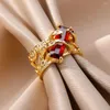 Fedi nuziali Vintage grande rettangolo rosso pietra per le donne Fasce in zirconi color oro argento antico Promettono gioielli con anello di fidanzamento