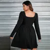 Robes grande taille taille cintrée grande jupe ourlet court manches longues robe élégante élégante pour les femmes