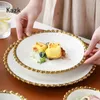 Dishes Plates Creative Golden Beaded Side Dinner Plate Nordic Ceramic and Bowls Spaghetti Dessert Salad Dish Western Tableware 231202