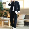 Tute da uomo 2023 Giacca Pantaloni Primavera Stile cinese Uomo in cotone e lino Giacche Autunno Cappotti casual di alta qualità M-5XL