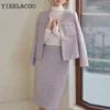 İki parçalı elbise mor tüvit ceket etek elbise profesyonel set saçaklı ceket kadın yünlü ceket Sonbahar/kış 2 parçalı set 231201