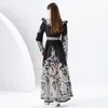 Vintage Paisley Floral Woman Maxi Dress Long Sleeve Black V-Neck Slim Vacation Ruffle Boho Ruched Party Dresses Robe 2023 Spring Fall Elegant Runway Designer Frocks