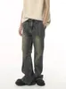 Męskie dżinsy proste hip-hopowe krzywa Yihanke w paski prasowane retro szeroko nogowe luźne spodnie dżinsowe Y2K