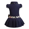 spring and summer new girls' short-sleeved dress Pearl cotton color contrast check bow small and medium-sized children's skirt