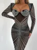 Casual Dresses Rdmq 2023 Glitter Mesh See Through Party Maxi Dress for Women Fashion Full Sleeve BodyCon Sexig Club Long Evening Vestido