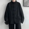 Mäns casual skjortor 2023 kinesisk stil bomullslinne skjorta fast harajuku retro jacka orientalisk överdimensionerad tang toppkläder