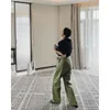 Kvinnor Pants S Green Faux Pu Leather Woman Y2K Kläder Wide Leg OEM Trousers Casual Cargo Korean Fashion Vintage Streetwear 231201