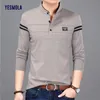 Polos masculinos Yesmola Homens Manga Longa Primavera Outono Sólida Camiseta Masculina Roupas Mandarim Collar T-shirts Tops Polo Camiseta para Homens 231202