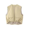 Women's Vests Women Fashion O Neck Sleeveless Hem Pleated Design Casual Vest Jacket Office Lady Zipper Business Waist Coat Tops