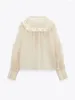 Women's Blouses Fashion Casual Round Neck Translucent Long Sleeve Layered Decoration With Beaded Comfort Ruili Shirt