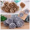 Christmas Decorations 9Pcs/set Gold Silver Pine Cone Artificial Bouquet DIY Wedding Garland Wreath Decoration Tree Ornaments