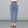 Jeans femininos vintage cintura alta tornozelo comprimento azul harem elástico denim calças grande mulher jogger vaqueros casual baggy spodnie