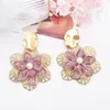 Dangle Earrings Ldealway Nightclub Store Advanced Elegant Hollow Out Pink Lace Crystal 3D FlowerWomen's Excisiteペンダント