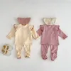 Clothing Sets Two Pieces Casual Autumn Baby Girls Streetwears Pink Apricot Flying Sleeves Knitted Sweaters Undershirts Slim Fit Pants
