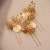 Hair Clips Vintage Gold Color Flower Wedding Pieces Pins Bridal Baroque Women Prom Headpiece Accessories