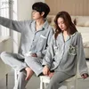 Vêtements de nuit pour hommes Couple pyjamas hommes et femmes coton vêtements de nuit cols rabattus pantalons longs pyjama ensembles solide automne hiver vêtements de nuit costumeL231202