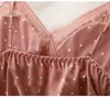 Damska odzież sutowa piżama garnitur kobiet seksowna piżama nadruk polka kropka luźna nocna odzież satynowa intymna bielizna swobodna koszula