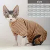 Costumi per gatti Sfinge senza peli Colletto in velluto a righe per animali domestici Maglione Giacca lavorata a maglia Camicia Sphynix calda elasticizzata Cappotto morbido