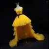 Abiti da festa Giallo A Line Tulle Pizzo Prom Scollo a V Corsetto Abito da sera da donna Abiti formali per damigelle Abiti Gonna a strati