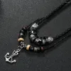 Charm Bracelets Ethnic Style Necklace Multi Layered Beaded Weave Leather Vintage Personalized Boat Anchor Pendant Men's