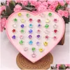 Bandringar 36st Colorf Rhinestone Gem Rings in Box Justerbar Little Girl Jewel Children Present Pre Drop Leverans smycken Ring DH8UV